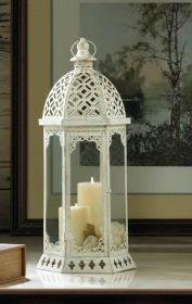 Large Graceful Distressed White Lantern