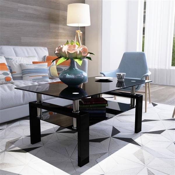 Rectangle Black Glass Coffee Table, Clear Coffee Table,Modern Side Center Tables for Living Room,Living Room Furniture Rectangle Black Glass Coffee Table, Clear Coffee Table,Modern Side Center Tables for Living Room,Living Room Furniture