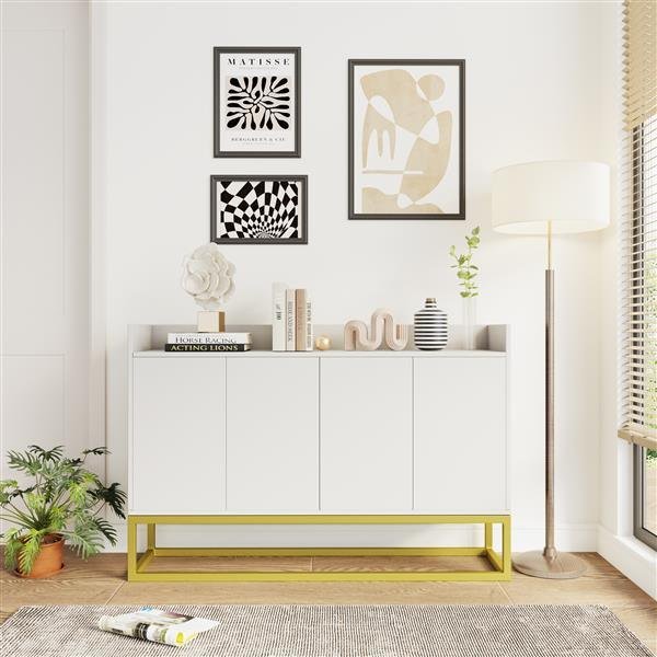 Stylish and Functional 4-Door Storage Cabinet with Square Metal Legs and Particle Board Material,for Living Room and Kitchen,White Stylish and Functional 4-Door Storage Cabinet with Square Metal Legs and Particle Board Material,for Living Room and Kitchen,White
